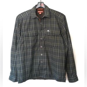 Simms Coldweather Fleece-Lined LS Shirt Men’s M Flannel Waffle Fleece Fish Blue